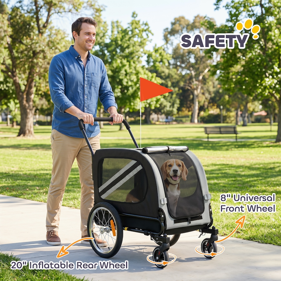 Image 982921_ALTMORE10.jpg, Product 982-921 / Price $169.99, PawHut Dog Bike Trailer, 2-in-1 Dog Stroller with Reflectors Flag, Grey from PawHut on TSC.ca's Home & Garden department