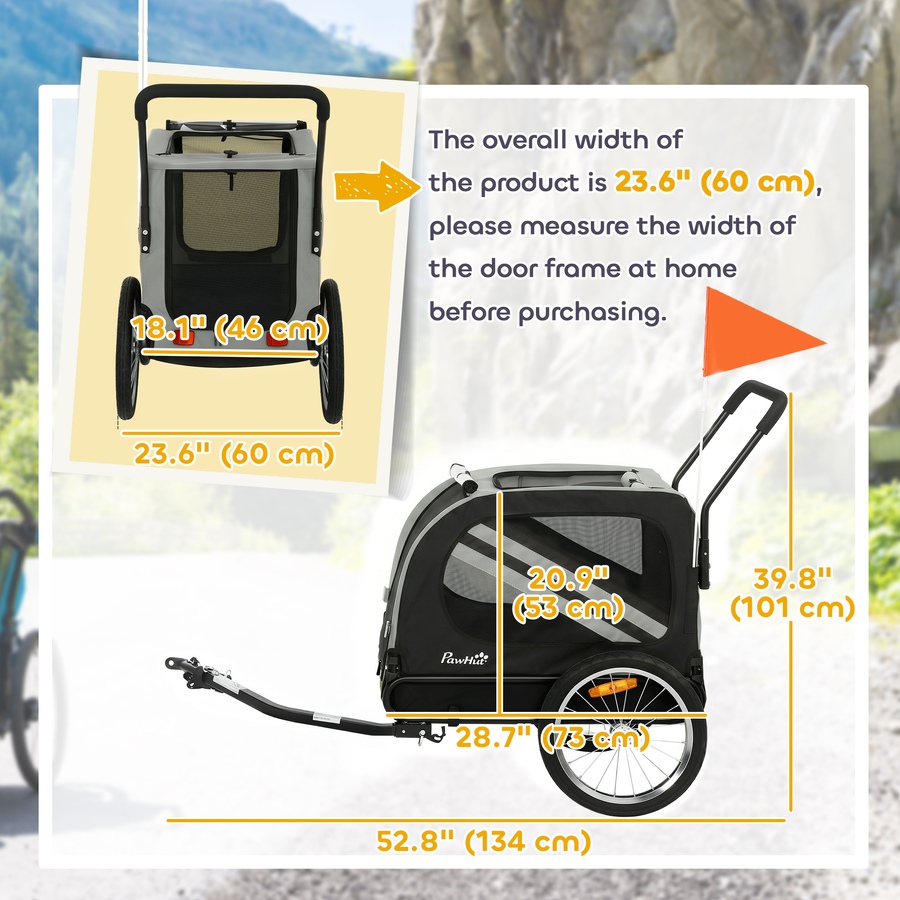 Image 982921_ALTMORE2.jpg, Product 982-921 / Price $154.99, PawHut Dog Bike Trailer, 2-in-1 Dog Stroller with Reflectors Flag, Grey from PawHut on TSC.ca's Home & Garden department
