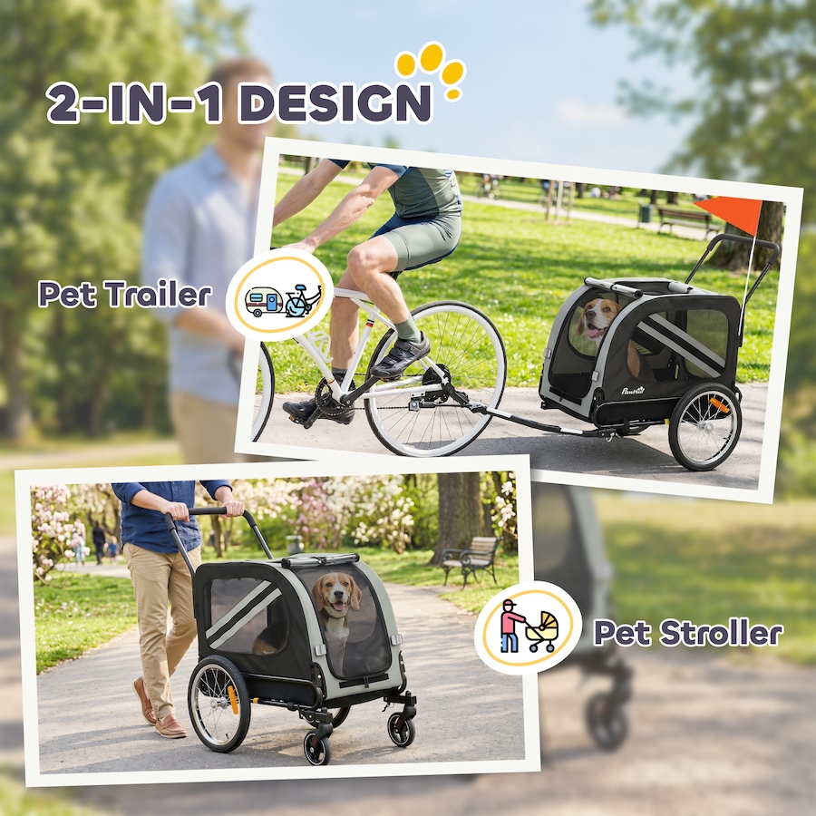 Image 982921_ALTMORE3.jpg, Product 982-921 / Price $154.99, PawHut Dog Bike Trailer, 2-in-1 Dog Stroller with Reflectors Flag, Grey from PawHut on TSC.ca's Home & Garden department