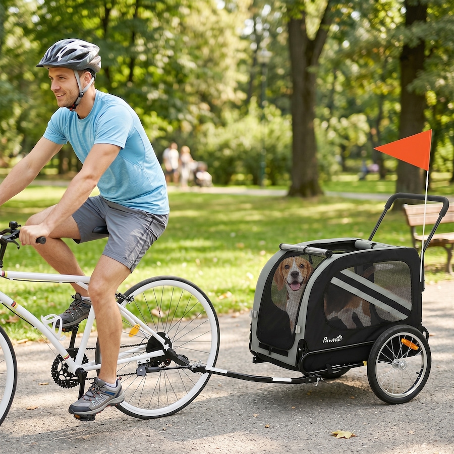 Image 982921_ALTMORE7.jpg, Product 982-921 / Price $154.99, PawHut Dog Bike Trailer, 2-in-1 Dog Stroller with Reflectors Flag, Grey from PawHut on TSC.ca's Home & Garden department