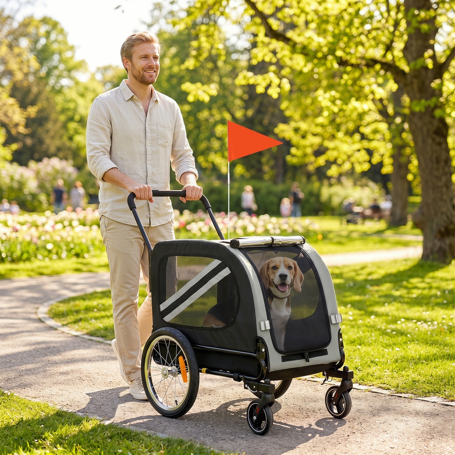 Image 982921_ALTMORE8.jpg, Product 982-921 / Price $154.99, PawHut Dog Bike Trailer, 2-in-1 Dog Stroller with Reflectors Flag, Grey from PawHut on TSC.ca's Home & Garden department