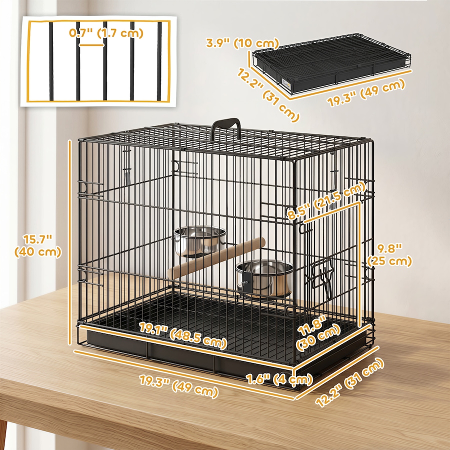 Image 982922_ALTMORE2.jpg, Product 982-922 / Price $67.99, PawHut Bird Cage Portable w/ Slide-Out Tray 49 cm, Black from PawHut on TSC.ca's Home & Garden department