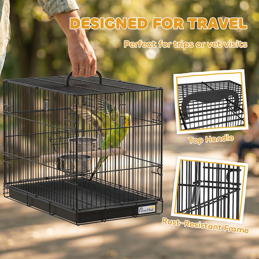 Image 982922_ALTMORE3.jpg, Product 982-922 / Price $67.99, PawHut Bird Cage Portable w/ Slide-Out Tray 49 cm, Black from PawHut on TSC.ca's Home & Garden department