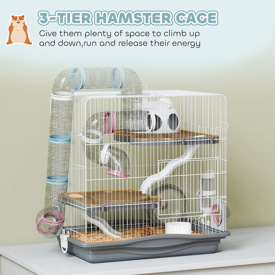 Image 982928_ALTMORE3.jpg, Product 982-928 / Price $68.99, PawHut 3-Tier Hamster Cage, Portable Gerbil Cage with Tunnel, Grey from PawHut on TSC.ca's Home & Garden department