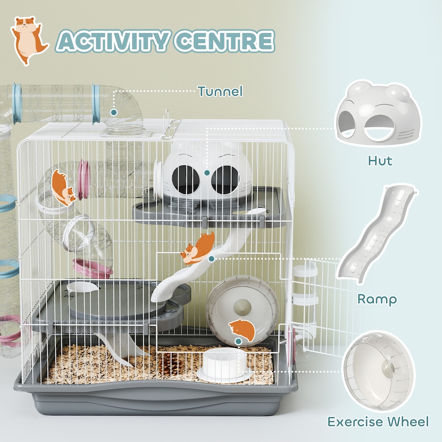 Image 982928_ALTMORE4.jpg, Product 982-928 / Price $68.99, PawHut 3-Tier Hamster Cage, Portable Gerbil Cage with Tunnel, Grey from PawHut on TSC.ca's Home & Garden department