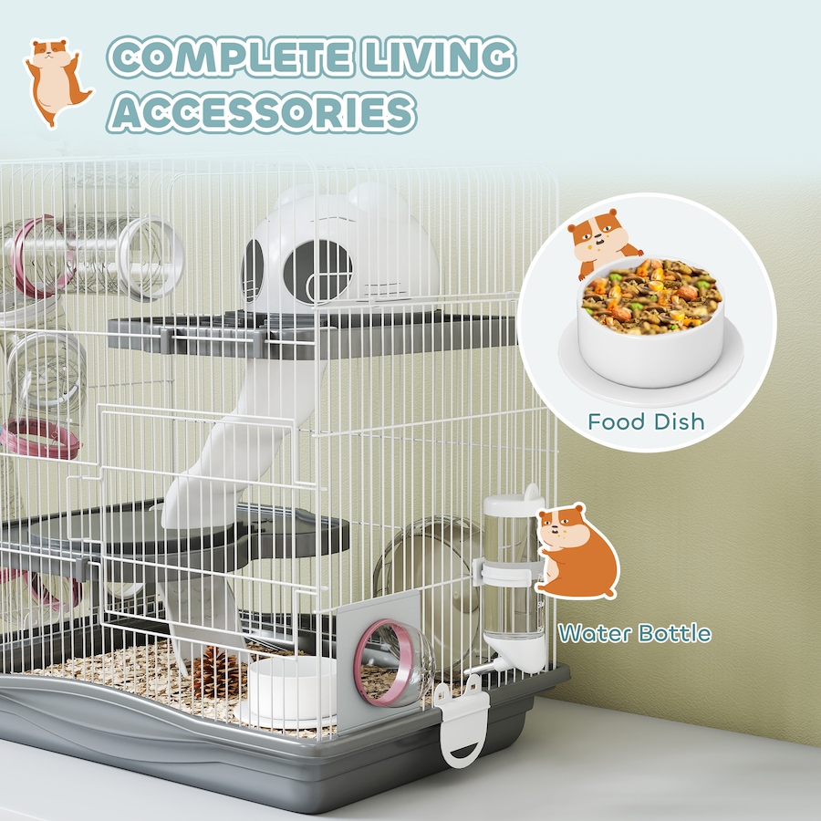Image 982928_ALTMORE5.jpg, Product 982-928 / Price $68.99, PawHut 3-Tier Hamster Cage, Portable Gerbil Cage with Tunnel, Grey from PawHut on TSC.ca's Home & Garden department