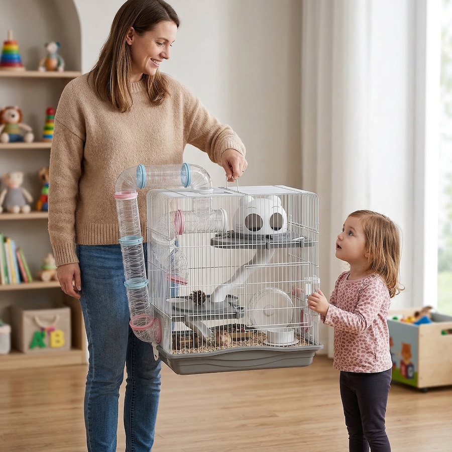 Image 982928_ALTMORE7.jpg, Product 982-928 / Price $68.99, PawHut 3-Tier Hamster Cage, Portable Gerbil Cage with Tunnel, Grey from PawHut on TSC.ca's Home & Garden department