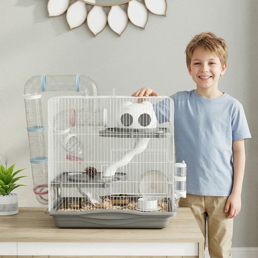 Image 982928_ALTMORE8.jpg, Product 982-928 / Price $68.99, PawHut 3-Tier Hamster Cage, Portable Gerbil Cage with Tunnel, Grey from PawHut on TSC.ca's Home & Garden department
