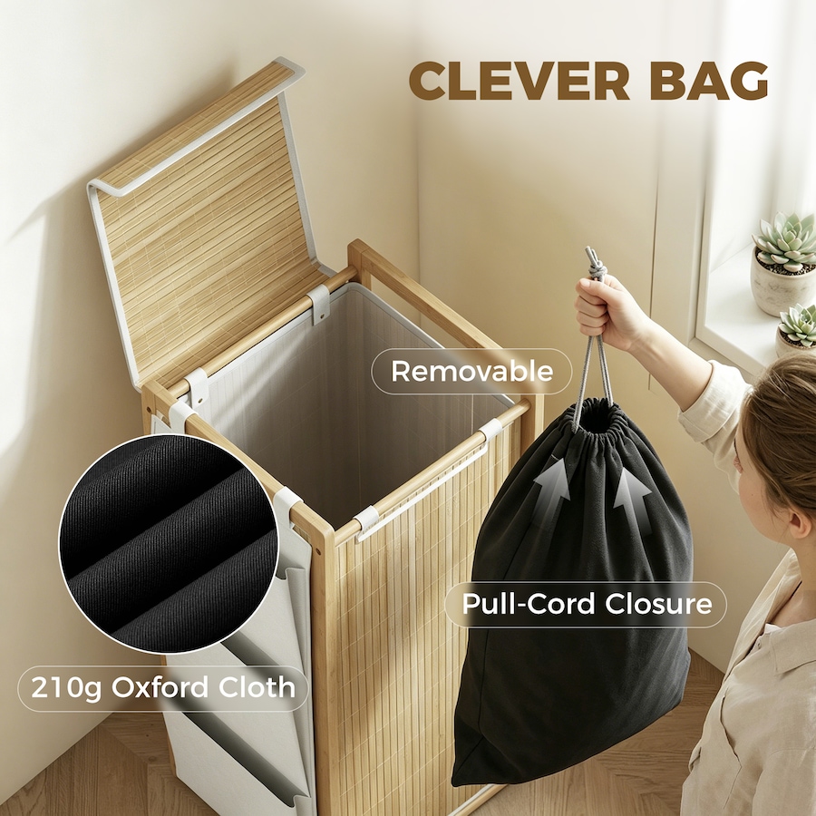 Image 982940_ALTMORE22.jpg, Product 982-940 / Price $54.99 - $89.99, HOMCOM Bamboo Laundry Hamper with Removable Drawstring Bag, Natural from HOMCOM on TSC.ca's Home & Garden department