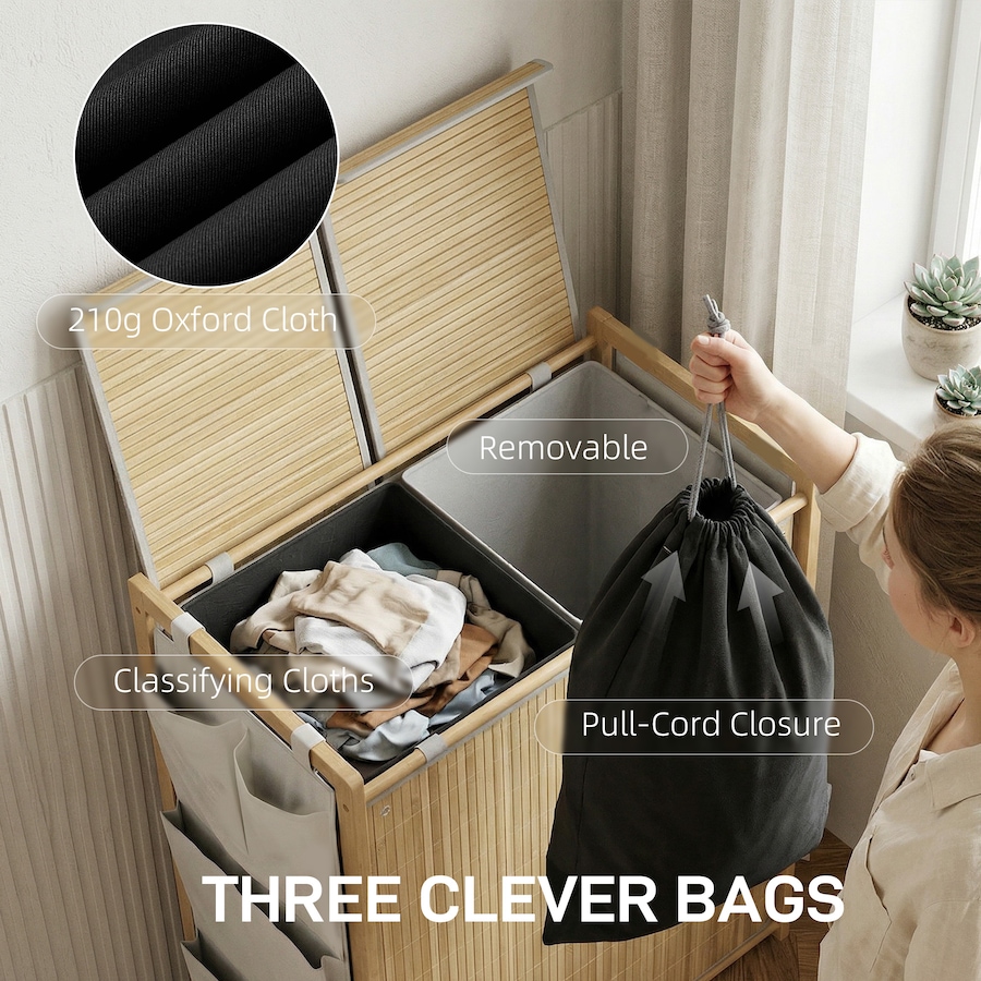 Image 982940_ALTMORE5.jpg, Product 982-940 / Price $54.99 - $89.99, HOMCOM Bamboo Laundry Hamper with Removable Drawstring Bag, Natural from HOMCOM on TSC.ca's Home & Garden department
