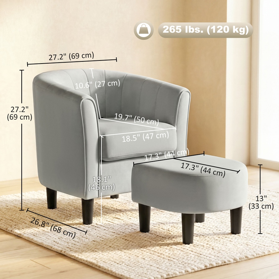 Image 982941_ALTMORE11.jpg, Product 982-941 / Price $223.09 - $226.59, HOMCOM Accent Chair with Ottoman and Pocket Spring Cushion from HOMCOM on TSC.ca's Home & Garden department