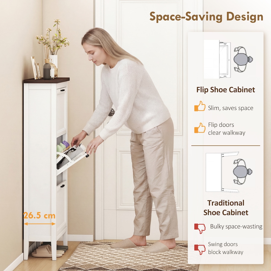 Image 982943_ALTMORE3.jpg, Product 982-943 / Price $133.89 - $164.79, HOMCOM Shoe Cabinet with Flip Drawers, Narrow Shoe Storage Cabinet, White from HOMCOM on TSC.ca's Home & Garden department