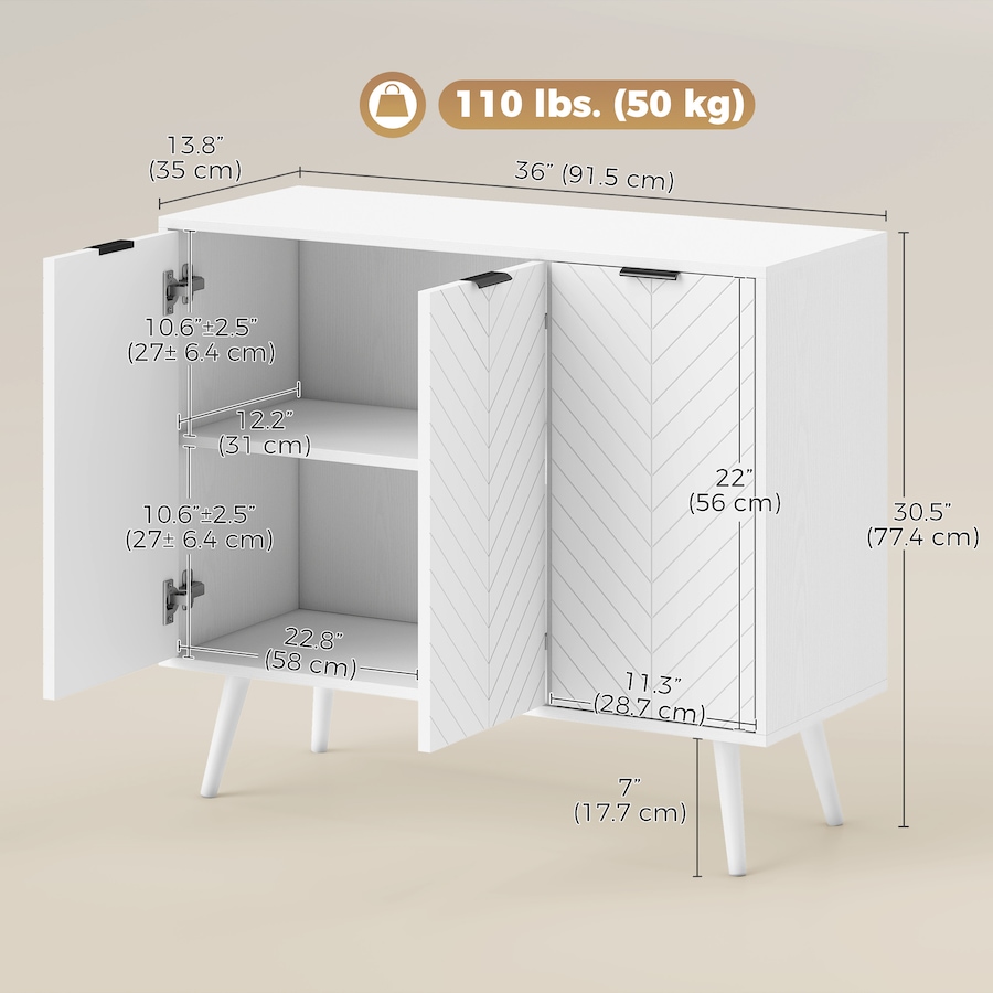 Image 982945_ALTMORE11.jpg, Product 982-945 / Price $154.99 - $180.34, HOMCOM Sideboard, Buffet Cabinet with Adjustable Shelves, White from HOMCOM on TSC.ca's Home & Garden department