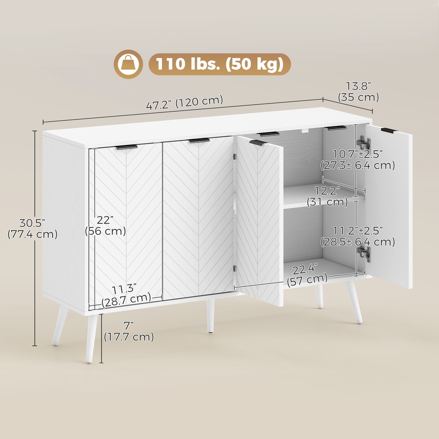Image 982945_ALTMORE2.jpg, Product 982-945 / Price $154.99 - $180.34, HOMCOM Sideboard, Buffet Cabinet with Adjustable Shelves, White from HOMCOM on TSC.ca's Home & Garden department