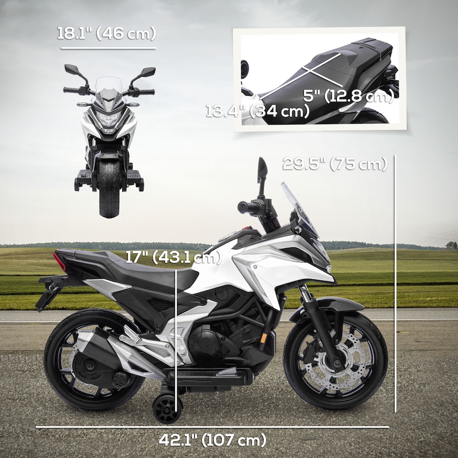 Image 982953_ALTMORE2.jpg, Product 982-953 / Price $217.99, Qaba Honda Licensed 12V Electric Motorcycle with Headlights Music, White from Qaba on TSC.ca's Toys & Hobbies department