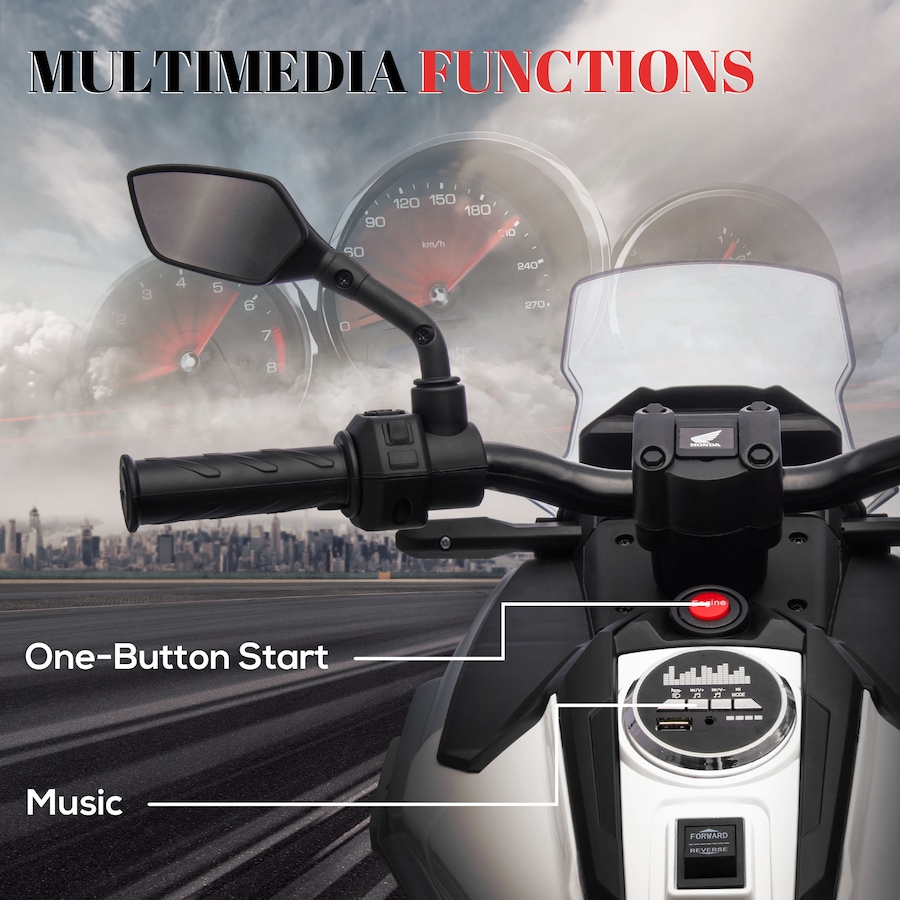 Image 982953_ALTMORE4.jpg, Product 982-953 / Price $217.99, Qaba Honda Licensed 12V Electric Motorcycle with Headlights Music, White from Qaba on TSC.ca's Toys & Hobbies department
