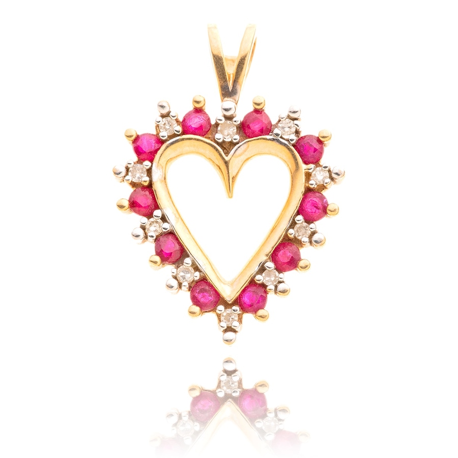Image 982990.jpg, Product 982-990 / Price $595.00, 10K Yellow Gold Ruby And Diamond Open Heart Pendant from Estate Jewel Finds on TSC.ca's Jewellery department