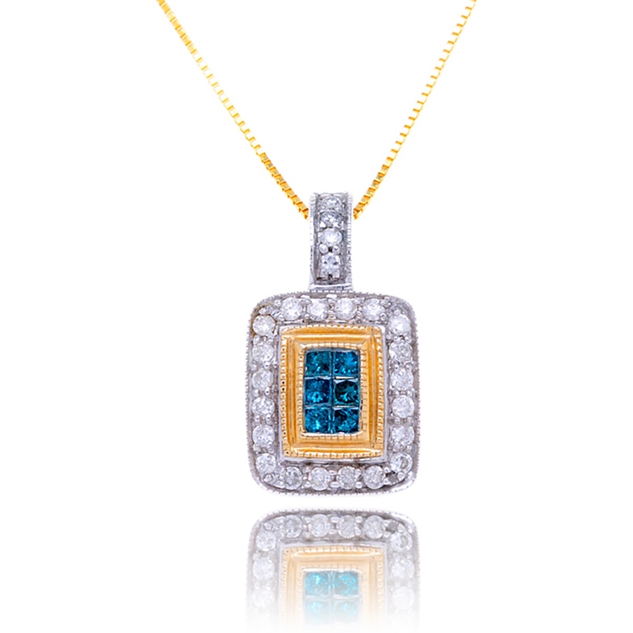 Image 982993.jpg, Product 982-993 / Price $1,395.00, 14K Yellow And White Gold Square Cut Blue Diamond & Diamond Halo Pendant With Chain from Estate Jewel Finds on TSC.ca's Jewellery department