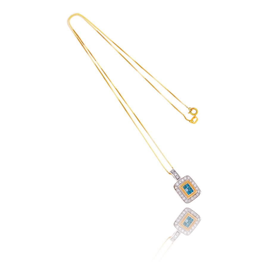Image 982993_ALTMORE2.jpg, Product 982-993 / Price $1,395.00, 14K Yellow And White Gold Square Cut Blue Diamond & Diamond Halo Pendant With Chain from Estate Jewel Finds on TSC.ca's Jewellery department