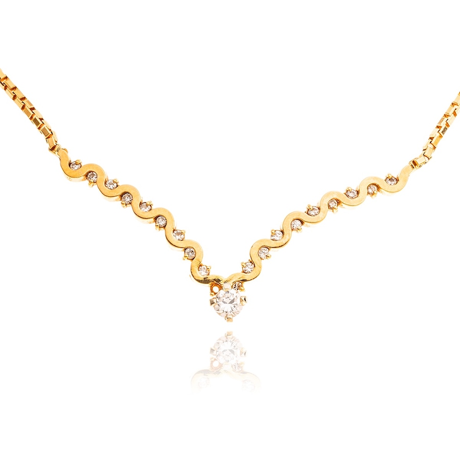 Image 983000.jpg, Product 983-000 / Price $2,295.00, 14K Yellow Gold "V" Shaped Scalloped Diamond Necklace from Estate Jewel Finds on TSC.ca's Jewellery department