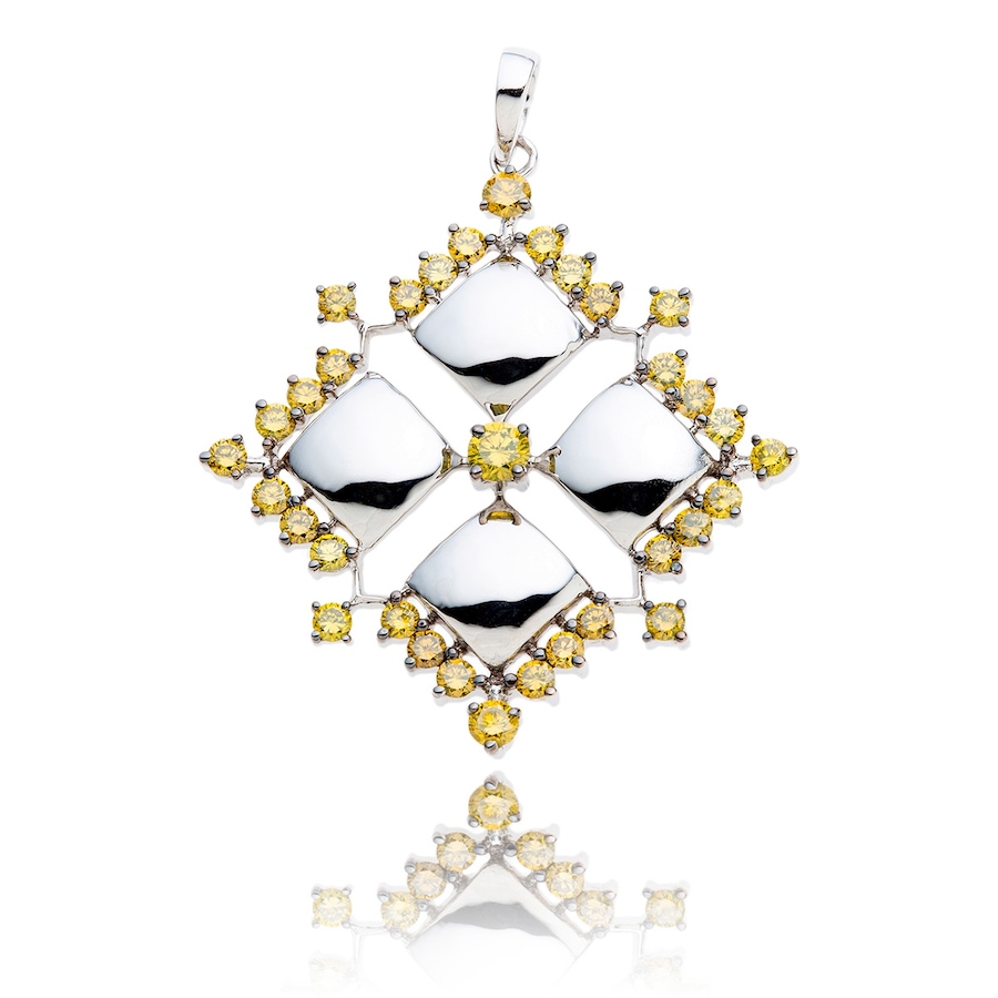 Image 983009.jpg, Product 983-009 / Price $2,395.00, 18K White Gold Snowflake Design Pendant With Yellow Diamonds On A Chain 1.15ctw from Estate Jewel Finds on TSC.ca's Jewellery department