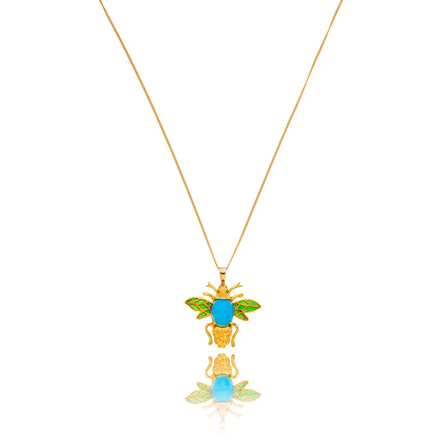 Image 983015_ALTMORE1.jpg, Product 983-015 / Price $1,495.00, 18K Yellow Gold 2.71ct Blue Turquoise Cabochon And Enamel Beetle Pendant with Chain from Estate Jewel Finds on TSC.ca's Jewellery department