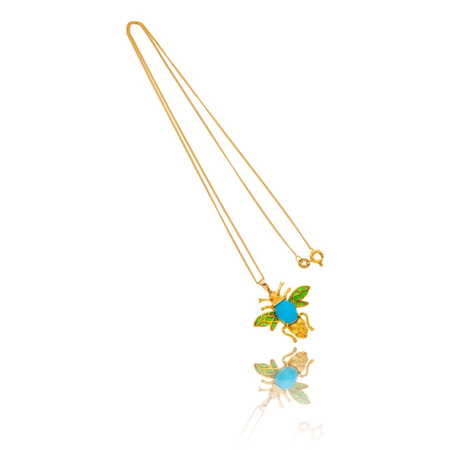 Image 983015_ALTMORE2.jpg, Product 983-015 / Price $1,495.00, 18K Yellow Gold 2.71ct Blue Turquoise Cabochon And Enamel Beetle Pendant with Chain from Estate Jewel Finds on TSC.ca's Jewellery department