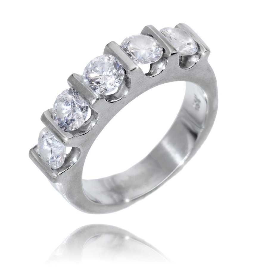 Image 983019.jpg, Product 983-019 / Price $4,495.00, 18K White Gold Channel-Set 5-Stone Acroos Diamond Ring 1.25ctw from Estate Jewel Finds on TSC.ca's Jewellery department