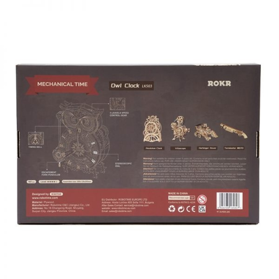 Image 983033_ALTMORE4.jpg, Product 983-033 / Price $59.99, ROKR Owl Clock LK503 3D Wooden Puzzle - 161 Pieces, Educational STEM Toy from Tradeopia on TSC.ca's Toys & Hobbies department