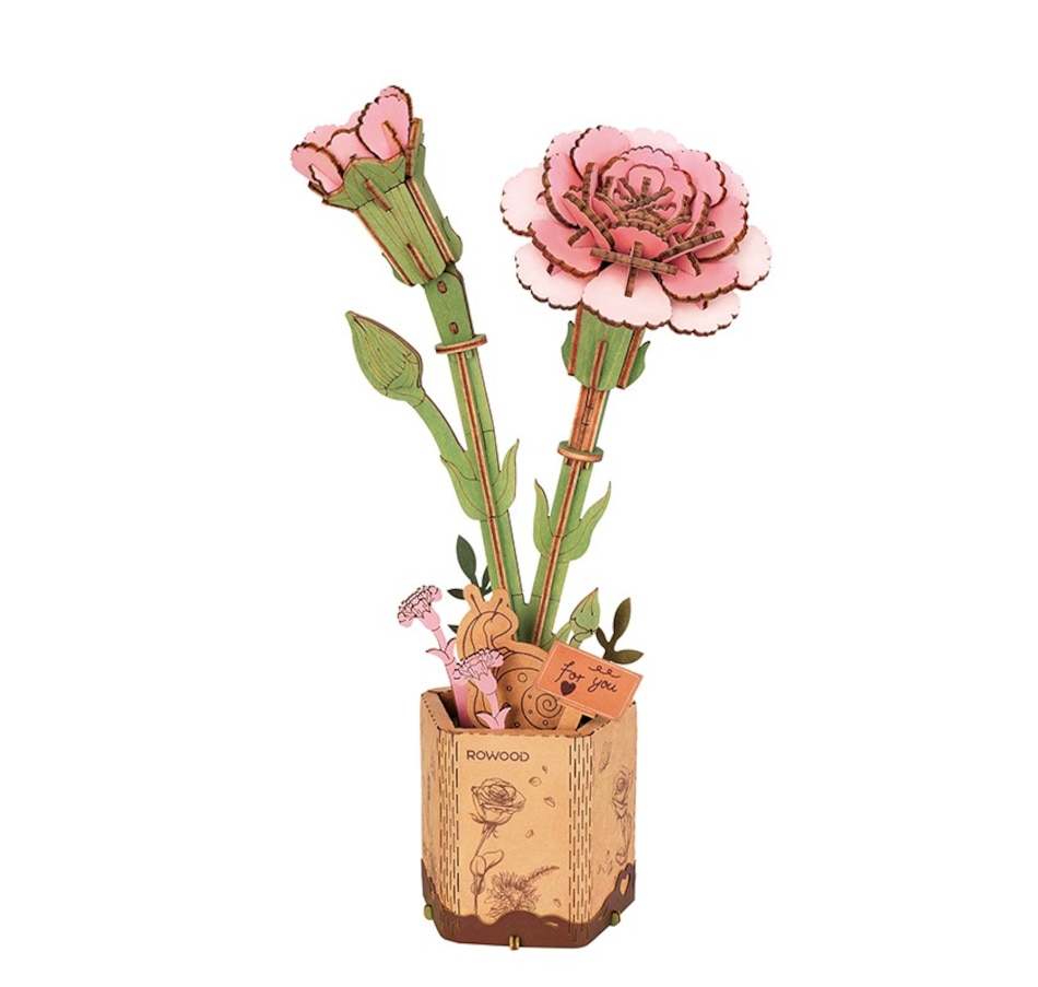 Image 983041.jpg, Product 983-041 / Price $21.99, ROWOOD Pink Carnation TW051 3D Wooden Puzzle - 124 Pieces, Beginner-Friendly, Educational STEM Toy from Tradeopia on TSC.ca's Toys & Hobbies department