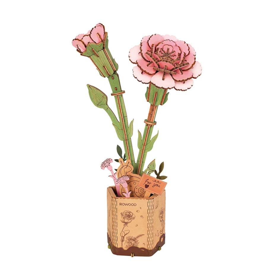 Image 983041.jpg, Product 983-041 / Price $19.99, ROWOOD Pink Carnation TW051 3D Wooden Puzzle - 124 Pieces, Beginner-Friendly, Educational STEM Toy from Tradeopia on TSC.ca's Toys & Hobbies department