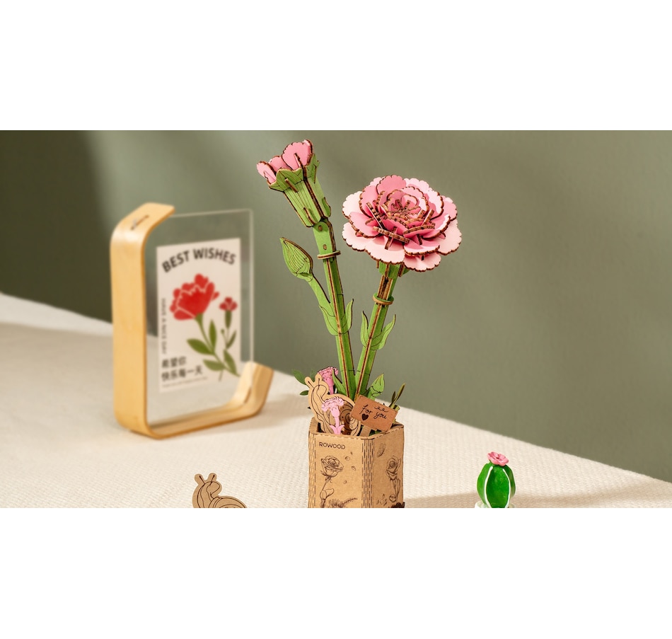 Image 983041_ALTMORE1.jpg, Product 983-041 / Price $21.99, ROWOOD Pink Carnation TW051 3D Wooden Puzzle - 124 Pieces, Beginner-Friendly, Educational STEM Toy from Tradeopia on TSC.ca's Toys & Hobbies department