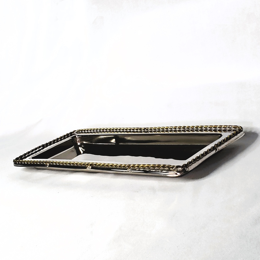 Image 985659.jpg, Product 985-659 / Price $54.00, Elegance Stainless Steel Elegance Silver Vanity tray 14 x 5.75", gold plated w/twisted border from Elegance Tableware on TSC.ca's Kitchen department