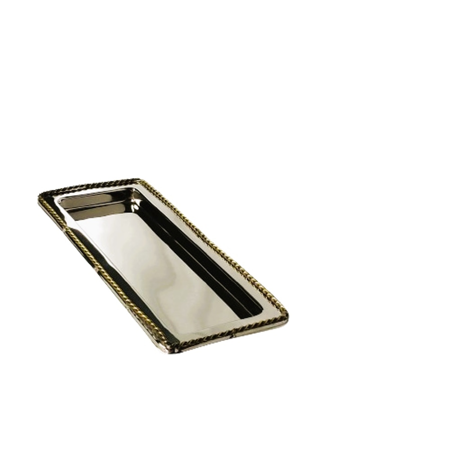 Image 985659_ALTMORE2.jpg, Product 985-659 / Price $54.00, Elegance Stainless Steel Elegance Silver Vanity tray 14 x 5.75", gold plated w/twisted border from Elegance Tableware on TSC.ca's Kitchen department