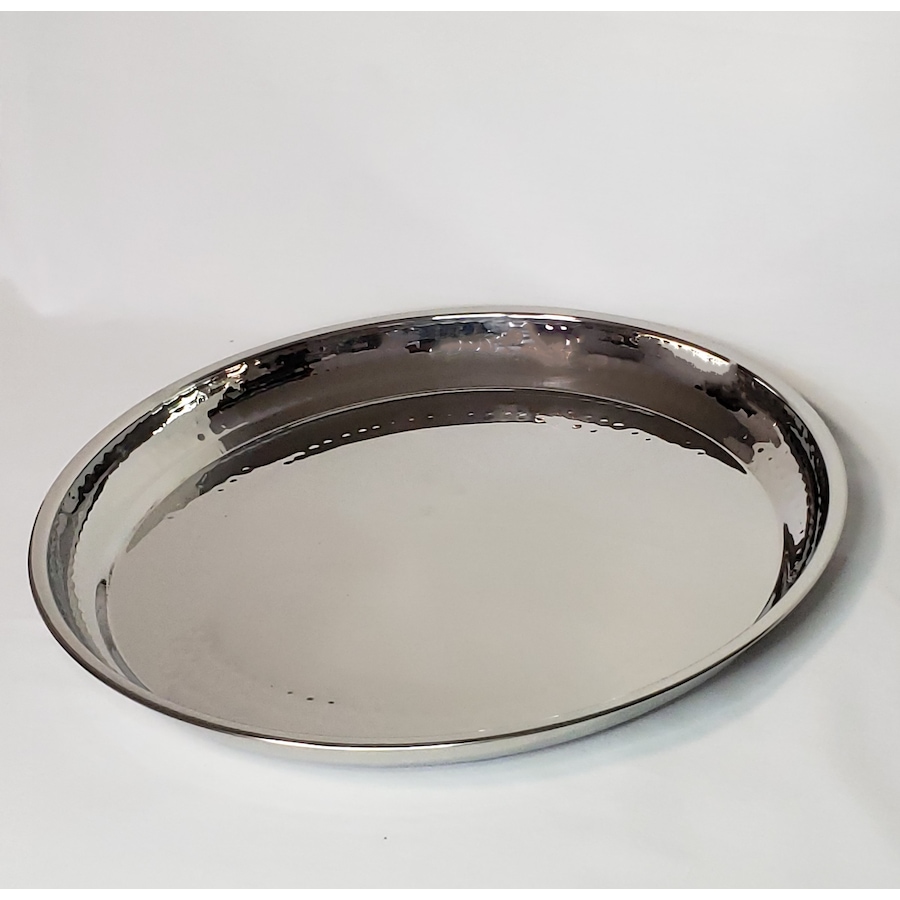 Image 985687.jpg, Product 985-687 / Price $47.00, Stainless Steel Elegance Silver Round tray, partially hammered, 14" from Elegance Tableware on TSC.ca's Kitchen department