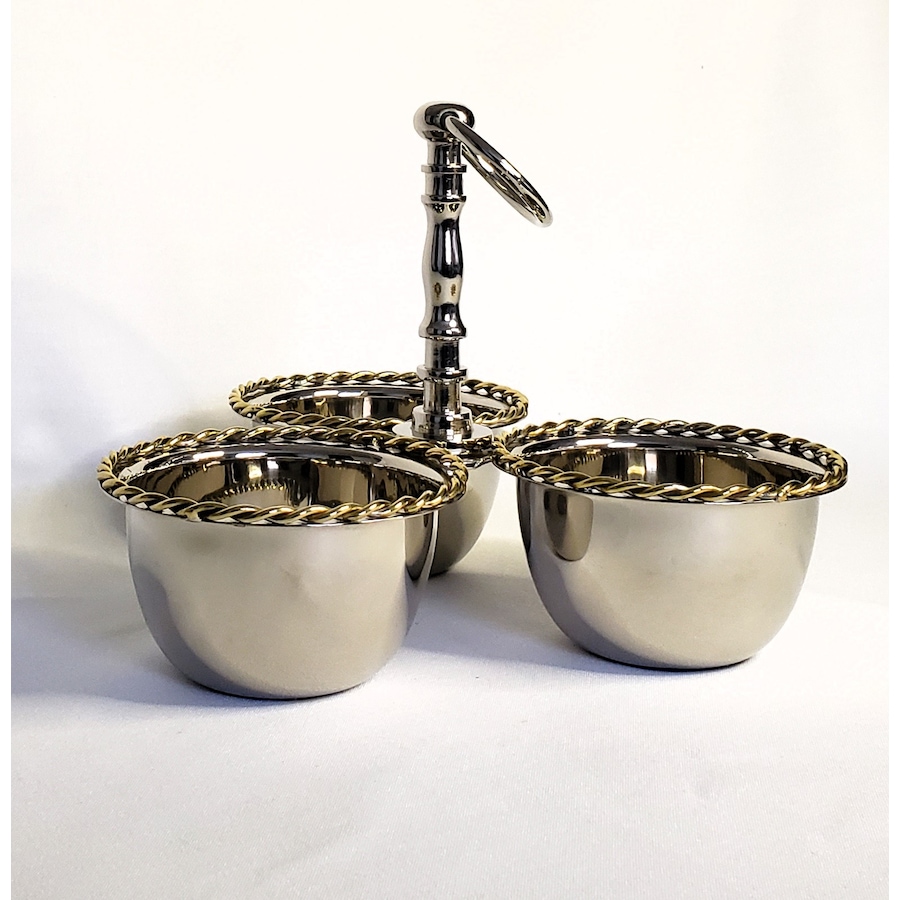 Image 985714.jpg, Product 985-714 / Price $62.00, Elegance Silver Stainless Steel Triple nut dish w/twisted border from Elegance Tableware on TSC.ca's Kitchen department
