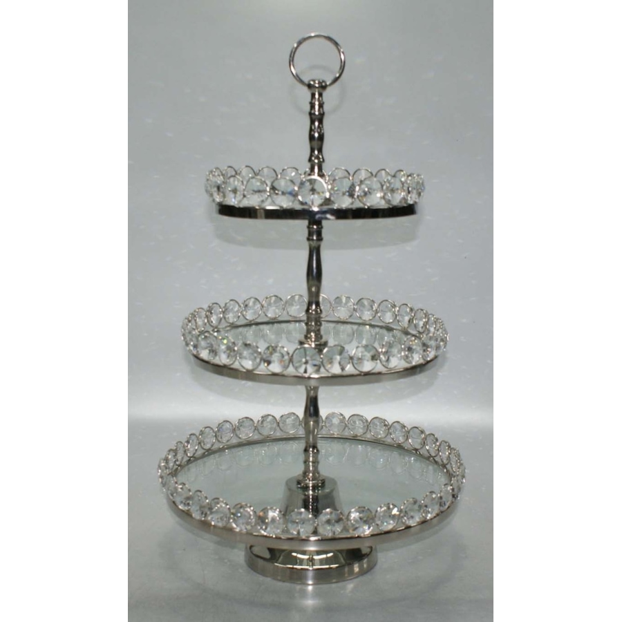 Image 985816.jpg, Product 985-816 / Price $241.00, Elegance 3 Tier Glass/Nickel Plated Stand Detachable Crystal Border H:20" (Plates 8/10/12") from Elegance Tableware on TSC.ca's Kitchen department