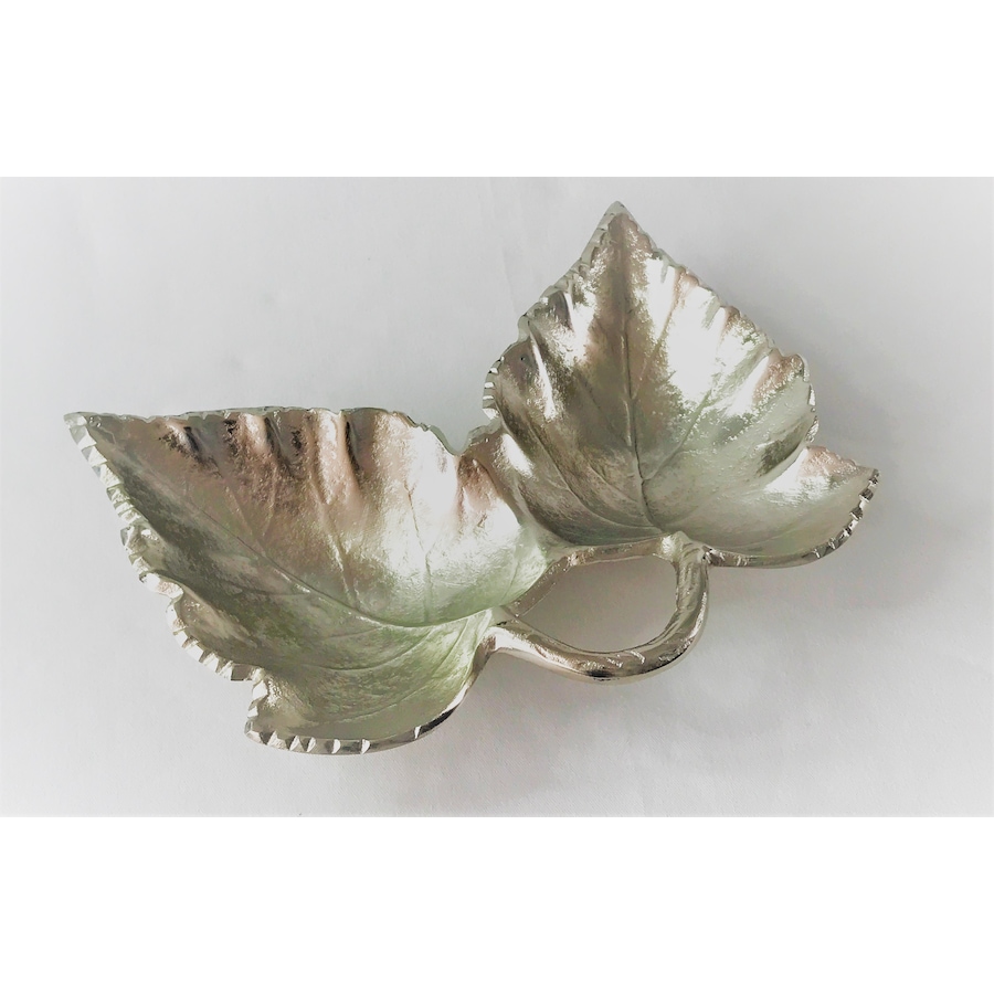 Image 985830.jpg, Product 985-830 / Price $47.00, Elegance Double Maple leaves Nickel colour nuts tray 11.5 x 7.5 x 2" from Elegance Tableware on TSC.ca's Kitchen department