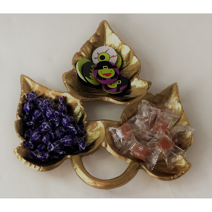 Image 985835.jpg, Product 985-835 / Price $47.00, Elegance Triple Maple leaves Gold colour nuts tray 11.75x 9.5 x 1.25" from Elegance Tableware on TSC.ca's Kitchen department