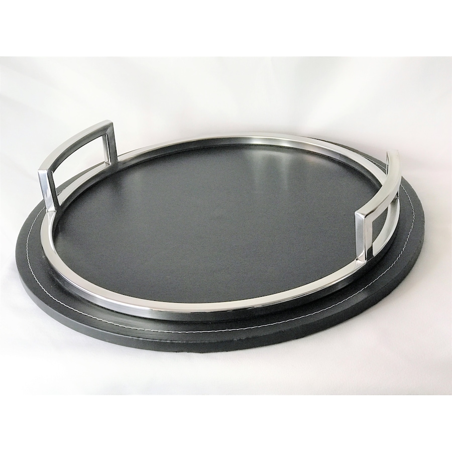Image 985858.jpg, Product 985-858 / Price $106.00, Elegance Round tray with leather bottom 16.5" dia. from Elegance Tableware on TSC.ca's Kitchen department