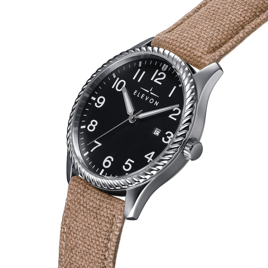 Image 986097_ALTMORE13.jpg, Product 986-097 / Price $81.74, Elevon Crosswind Canvas-Overlaid Leather-Band Watch w/ Date from Elevon on TSC.ca's Jewellery department