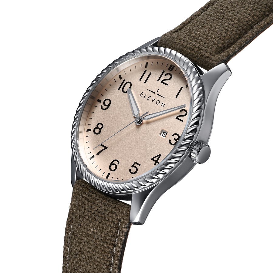 Image 986097_ALTMORE2.jpg, Product 986-097 / Price $81.74, Elevon Crosswind Canvas-Overlaid Leather-Band Watch w/ Date from Elevon on TSC.ca's Jewellery department