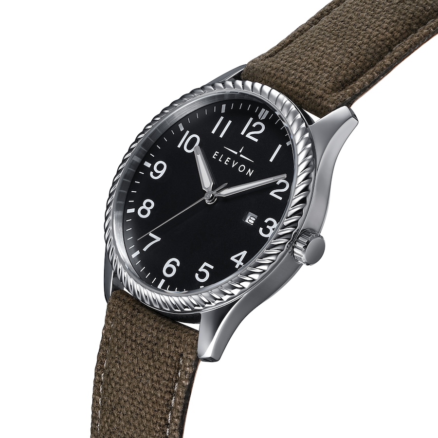 Image 986097_ALTMORE5.jpg, Product 986-097 / Price $81.74, Elevon Crosswind Canvas-Overlaid Leather-Band Watch w/ Date from Elevon on TSC.ca's Jewellery department