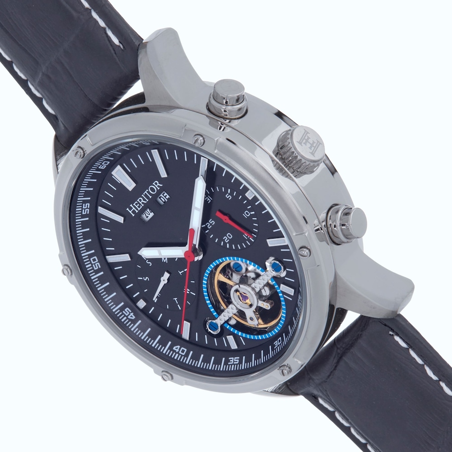 Image 986098_ALTMORE3.jpg, Product 986-098 / Price $182.50, Heritor Automatic Wilhelm Semi-Skeleton Leather-Band Watch w/Day/Date from Heritor on TSC.ca's Jewellery department