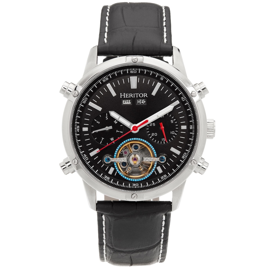 Image 986098_ST01.jpg, Product 986-098 / Price $182.50, Heritor Automatic Wilhelm Semi-Skeleton Leather-Band Watch w/Day/Date from Heritor on TSC.ca's Jewellery department