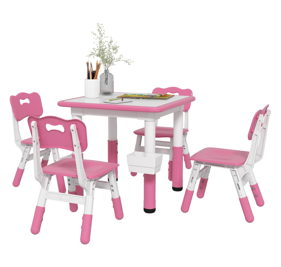 Image 987791.jpg, Product 987-791 / Price $129.99, Qaba 5 Pieces Height Adjustable Kids Table and Chair Set for Playroom Pink from Qaba on TSC.ca's Home & Garden department