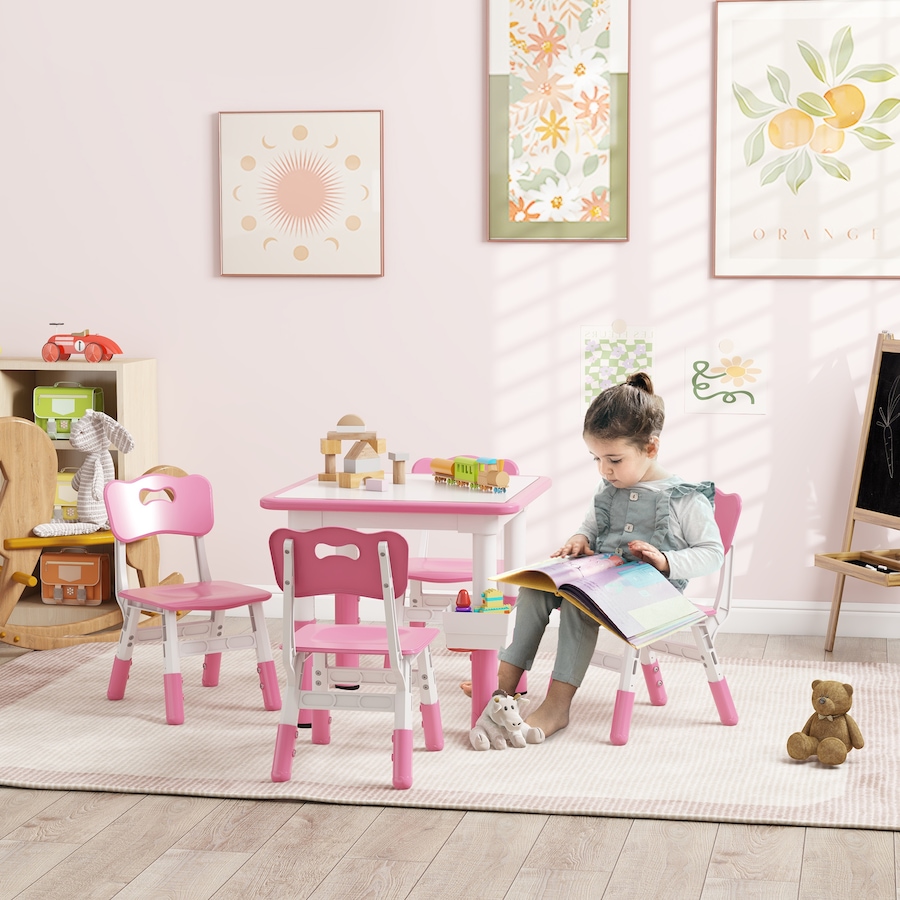 Image 987791_ALTMORE1.jpg, Product 987-791 / Price $119.99, Qaba 5 Pieces Height Adjustable Kids Table and Chair Set for Playroom Pink from Qaba on TSC.ca's Home & Garden department