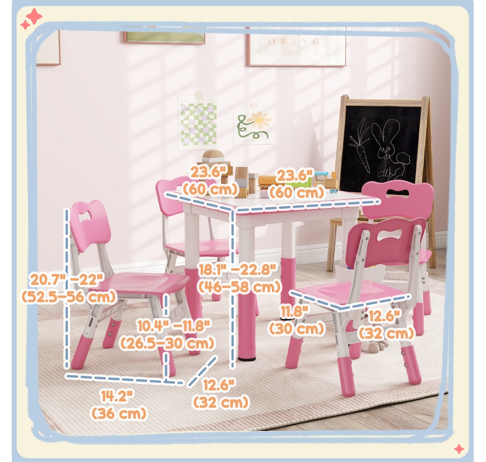 Image 987791_ALTMORE2.jpg, Product 987-791 / Price $129.99, Qaba 5 Pieces Height Adjustable Kids Table and Chair Set for Playroom Pink from Qaba on TSC.ca's Home & Garden department