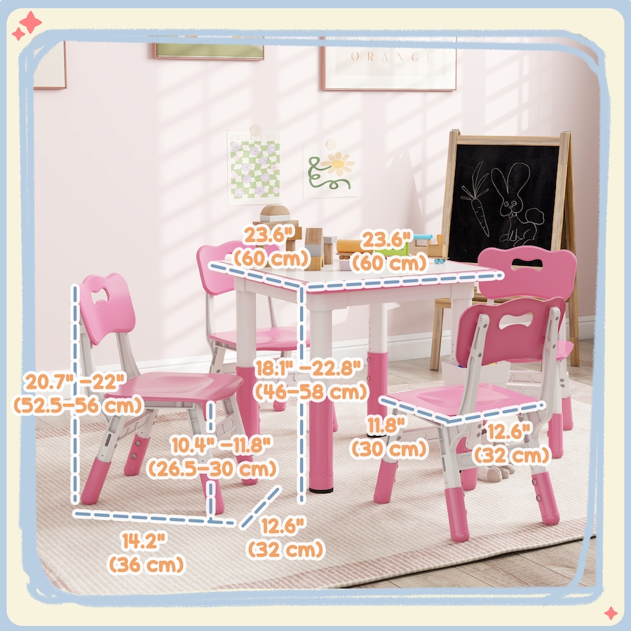 Image 987791_ALTMORE2.jpg, Product 987-791 / Price $119.99, Qaba 5 Pieces Height Adjustable Kids Table and Chair Set for Playroom Pink from Qaba on TSC.ca's Home & Garden department