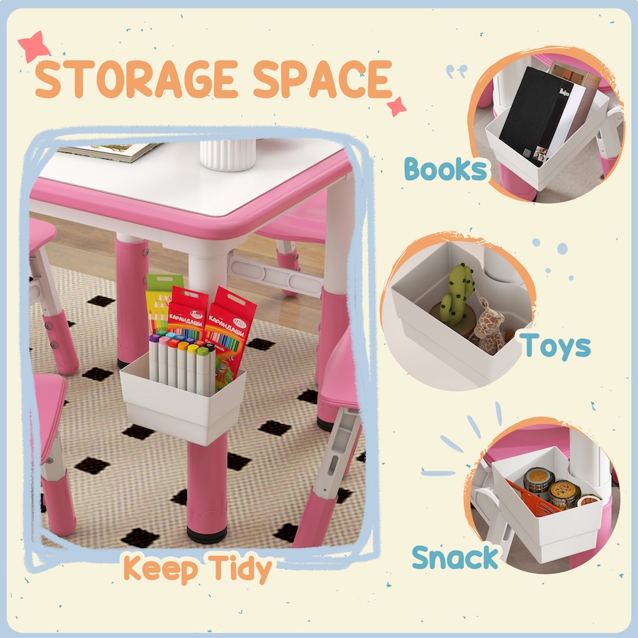 Image 987791_ALTMORE5.jpg, Product 987-791 / Price $119.99, Qaba 5 Pieces Height Adjustable Kids Table and Chair Set for Playroom Pink from Qaba on TSC.ca's Home & Garden department